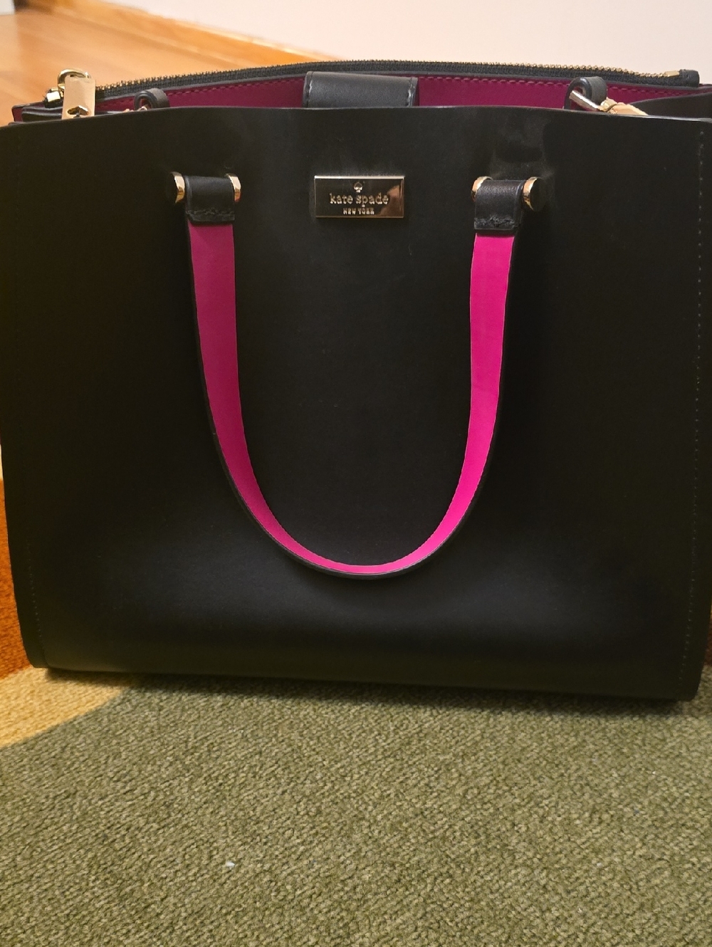 kate spade Black Tote with Pink Interior